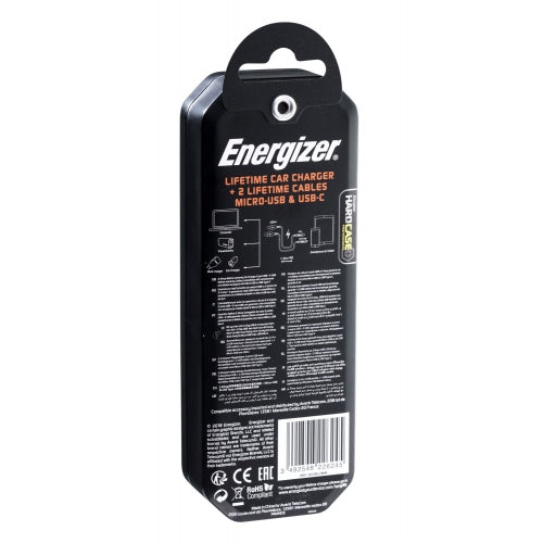 ENERGIZER CAR CHARGER LW 2.4A 2USB+USB-C2.0+MICRO USB CABLE BLACK