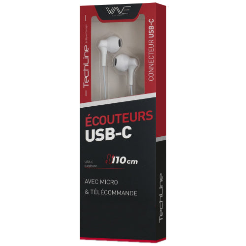 TECH LINE WIRED USB-C EARPHONE WHITE