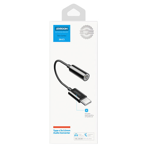 ADAPTATEUR CASQUE JOYROOM MINI-JACK 3,5 MM FEMELLE - USB TYPE C MÂLE NOIR SH-C1