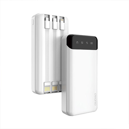 SPACIOUS DUDAO WITH 3 INTEGRATED CABLES 20000MAH USB TYPE C + MICRO USB + LIGHTNING WHITE K6PRO +