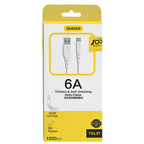 DUDAO USB CABLE - 6A TYPE C USB CABLE 1 M TGL3T - WHITE