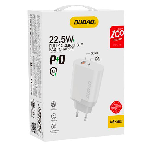 DUDAO USB / USB TYPE C POWER DELIVERY QUICK CHARGE 3.0 3A 22.5W WHITE A6XSEU