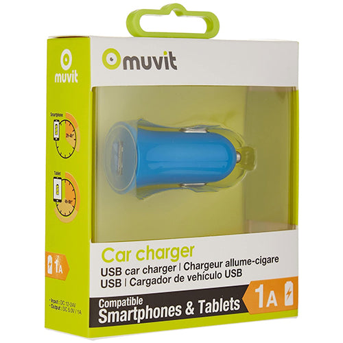 MUVIT SPRING CAR CHARGER 1A USB BLUE