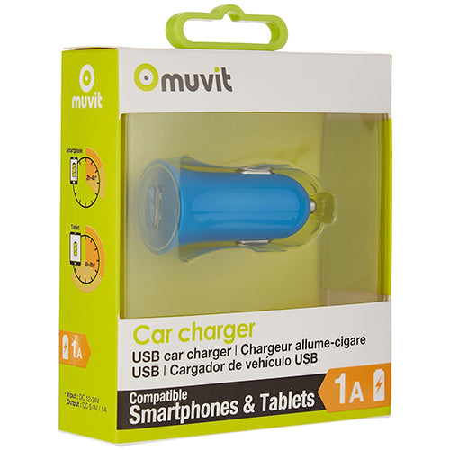 MUVIT SPRING CHARGEUR VOITURE 1A USB BLEU