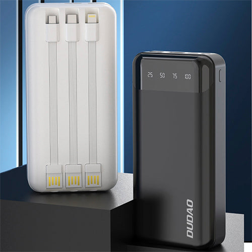 SPACIOUS DUDAO WITH 3 INTEGRATED CABLES 20000MAH USB TYPE C + MICRO USB + LIGHTNING WHITE K6PRO +