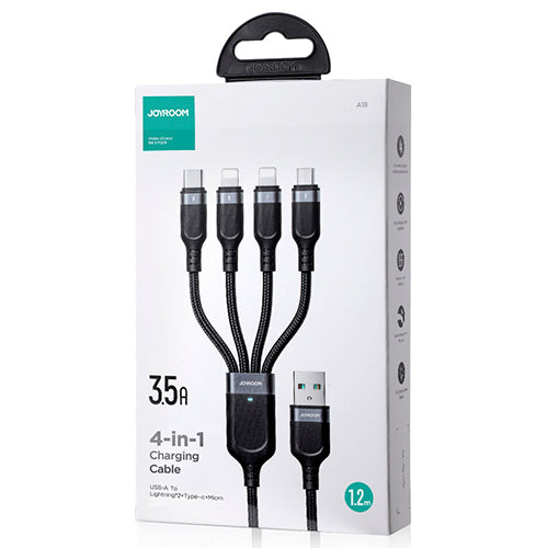 CÂBLE USB 4EN1 USB-A - USB-C / 2 X LIGHTNING / MICRO POUR CHARGEMENT ET TRANSMISSION DE DONNÉES 1,2 M JOYROOM S-1T4018A18 - NOIR