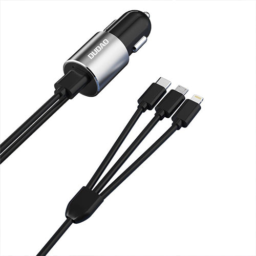 DUDAO 3IN1 CAR CHARGER USB 3 4 A INTEGRATED CABLE LIGHTNING / USB TYPE C / MICRO USB R5PRON
