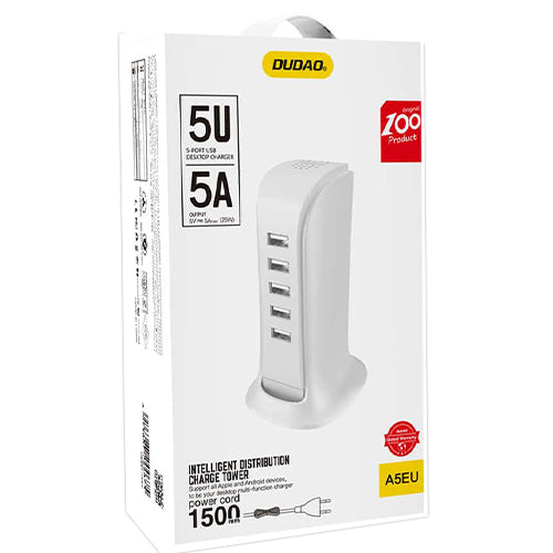 DUDAO 5X USB CHARGER WITH DUDAO CABLE;INTEGRATED EU POWER SUPPLY WHITE A5EU