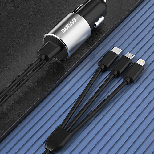 DUDAO 3IN1 CAR CHARGER USB 3 4 A INTEGRATED CABLE LIGHTNING / USB TYPE C / MICRO USB R5PRON
