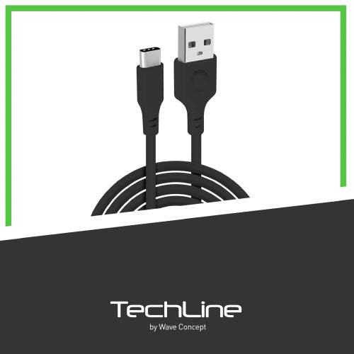 2 METERS TECH LINE BLACK USB-C DATA CABLE 2A