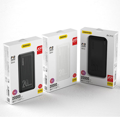 DUDAO POWERBANK 20000 MAH POWER DELIVERY 20 W QUICK CHARGE 3.0 2X USB / USB TYPE C K12PQ - BLACK