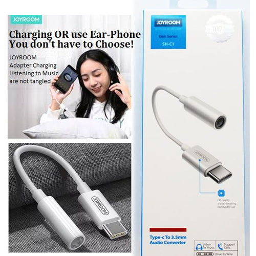 JOYROOM HEADPHONE ADAPTER MINI-JACK 3.5MM FEMALE - USB TYPE C MALE WHITE SH-C1
