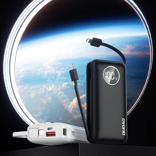 DUDAO 10000MAH USB-A / USB-C 22.5W POWER BANK WITH INTEGRATED LIGHTNING CABLE AND USB-C WHITE K15SW