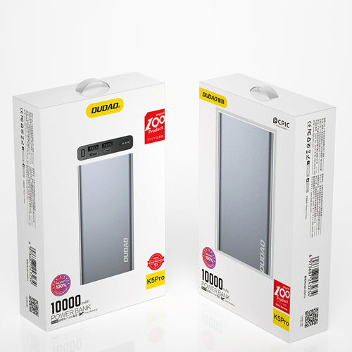 DUDAO METAL POWER BANK WITH LED INDICATOR 10000MAH SILVER K5PRO