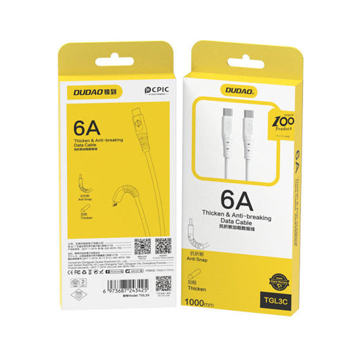 DUDAO CABLE, USB TYPE C CABLE - USB TYPE C 6A 100W PD 1M WHITE TGL3C