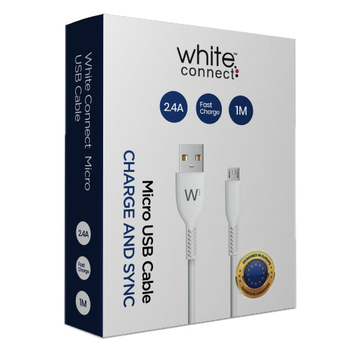 MICRO USB CABLE 1M 2.4A WHITE CONNECT