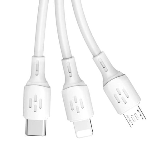 USB CABLE - USB C / MICRO USB / LIGHTNING 480MB/S 6A 1.2M - WHITE-DUDAO