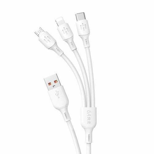USB CABLE - USB C / MICRO USB / LIGHTNING 480MB/S 6A 1.2M - WHITE-DUDAO