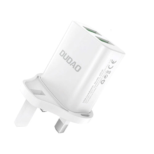 CHARGEUR MURAL DUDAO AVEC PRISE UK GRANDE-BRETAGNE 2XUSB-A 2.4A BLANC