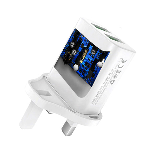 CHARGEUR MURAL DUDAO AVEC PRISE UK GRANDE BRETAGNE 2XUSB-A 2.4A BLANC + CÂBLE USB-A - MICROUSB 1M