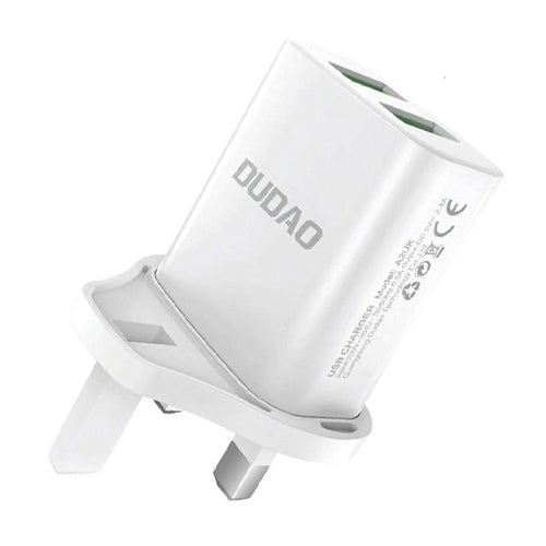 DUDAO WALL CHARGER UK UNITED KINGDOM PLUG 2XUSB-A 2.4A WHITE + USB-A CABLE - LIGHTNING WHITE