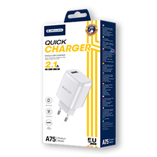 A75 2.1A 1 PORT MAINS CHARGER WITH TYPE C-JELLICO USB CABLE
