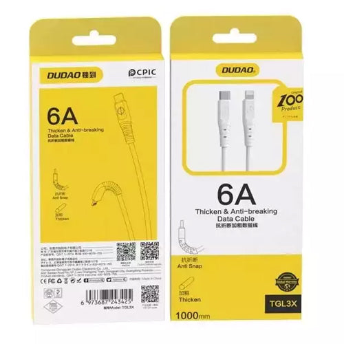 DUDAO CABLE, USB TYPE C CABLE - LIGHTNING 6A 65W PD WHITE TGL3X