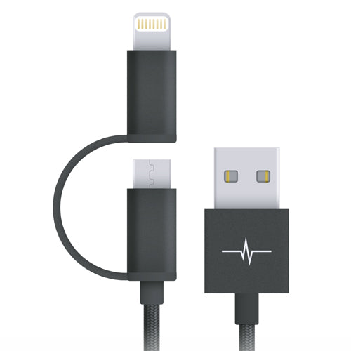 Cable Nylon Elegance 2en1 = Lightning +Micro USB BLACK-WAVE