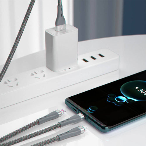 CÂBLE USB 3EN1 DUDAO - LIGHTNING / MICROUSB / USB TYPE C 65W 1,2M GRIS L20X