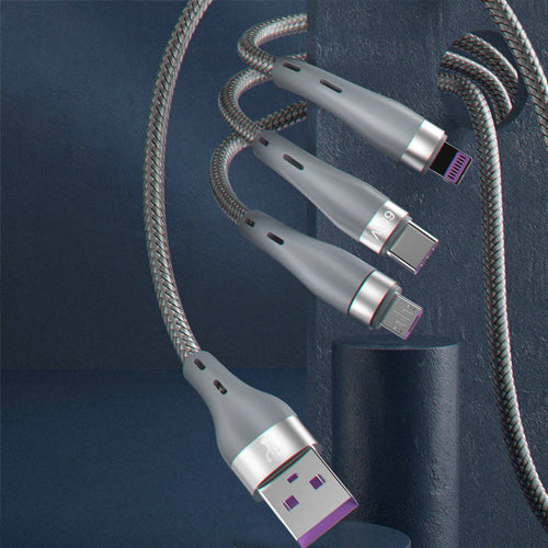 CÂBLE USB 3EN1 DUDAO - LIGHTNING / MICROUSB / USB TYPE C 65W 1,2M GRIS L20X