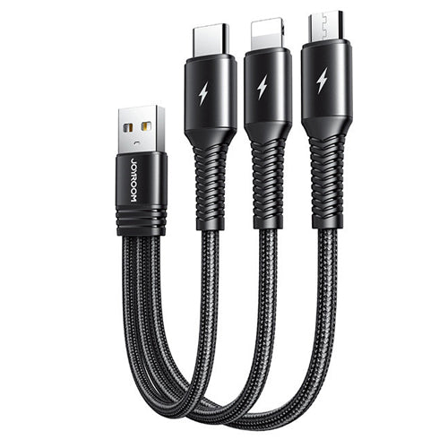 CÂBLE COURT JOYROOM CÂBLE USB - LIGHTNING / USB TYPE C / MICRO USB 3.5A 15CM NOIR S-01530G9 LCM NOIR