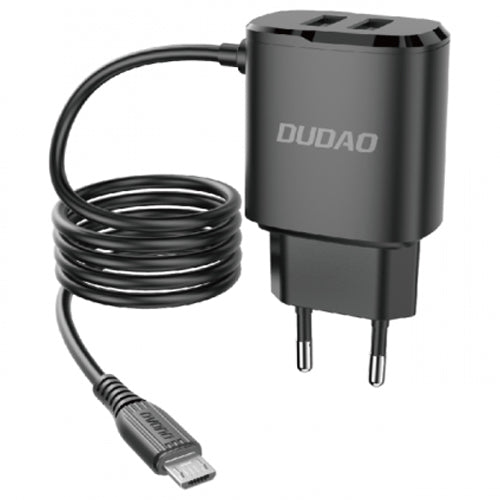 DUDAO 2X USB CHARGER WITH INTEGRATED MICRO USB CABLE 12 W BLACK A2PROM BLACK