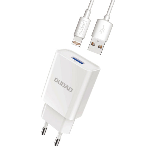 DUDAO QC3.0 12W WHITE USB WALL CHARGER + 1M LIGHTNING CABLE A3EU
