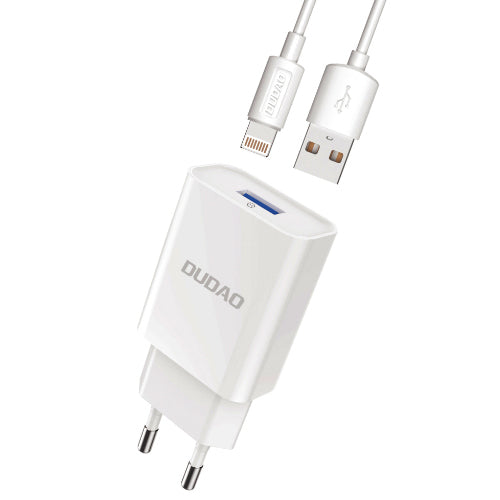 CHARGEUR MURAL USB DUDAO QC3.0 12W BLANC + CÂBLE LIGHTNING 1M A3EU