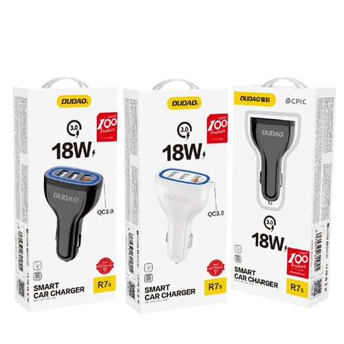 DUDAO CAR CHARGER FAST CHARGING QUICK CHARGE 3.0 QC3.0 2.4A 18W 3X USB WHITE R7S WHITE