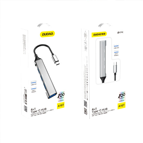 DUDAO HUB 4IN1 USB-C - 4X USB-A 3 X USB2.0 / USB3.0 6.3CM BLACK A16T