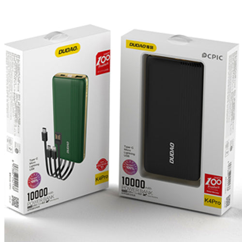 DUDAO K4PRO POWERBANK WITH INTEGRATED CABLES 10000MAH LED DISPLAY GREEN