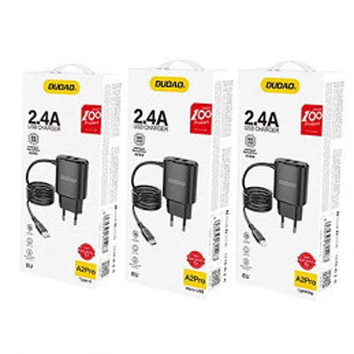 DUDAO 2X CHARGEUR MURAL USB AVEC CÂBLE USB TYPE C INTÉGRÉ 12 W NOIR A2PROT NOIR