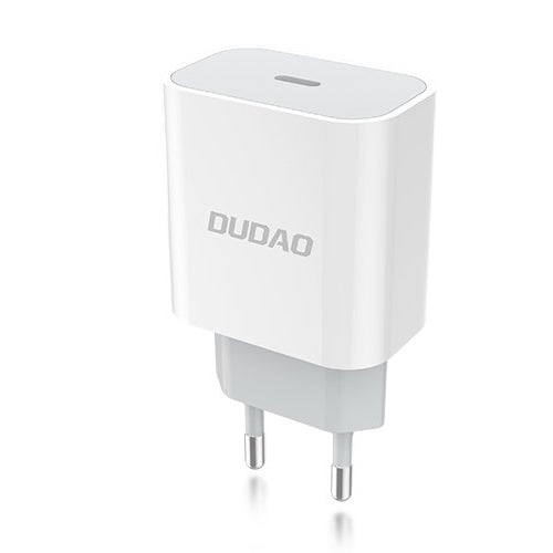 DUDAO QUICK CHARGER ADAPTER EU WALL CHARGER USB TYPE C POWER DELIVERY 18W + USB TYPE C / LIGHTNING CHARGING DATA CABLE WHITE A8EU + PD CABLE WHITE
