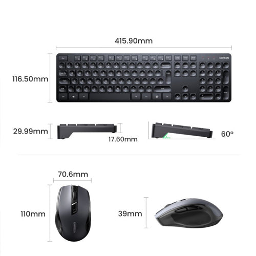 UGREEN MK006 2.4GHZ WIRELESS MOUSE AND KEYBOARD SET - BLACK