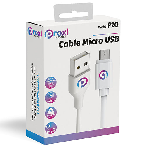 MICRO USB CABLE 1M 2A PROXI RETAILS