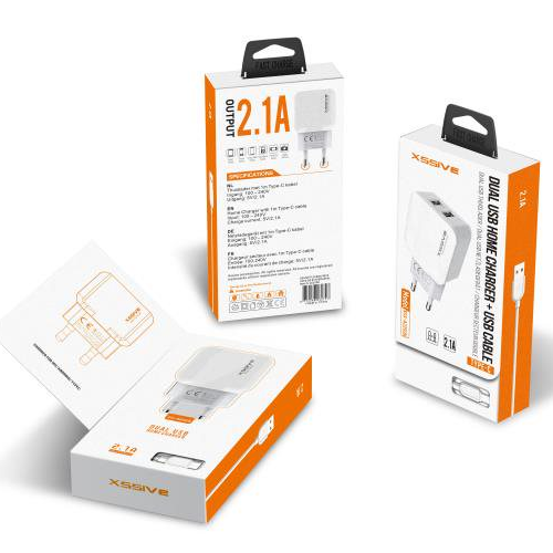 ADAPTER WITH 2 2.1A USB PORTS WITH QUICK CHARGE + LIGHTNING XSSIVE CABLE