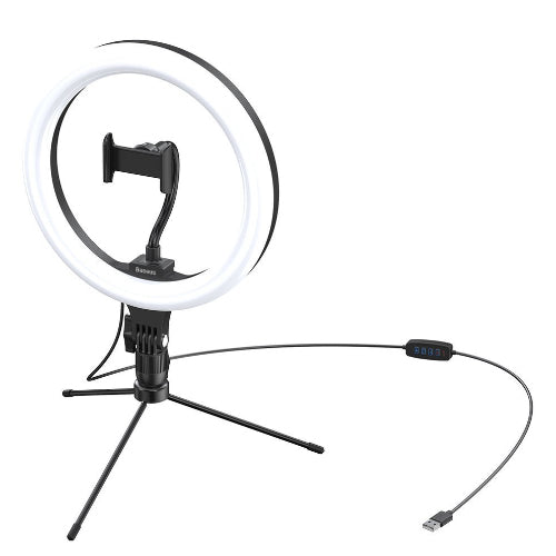 BASEUS PHOTOGRAPHIC LAMP 10'' RING FLASH LED RING FOR SMARTPHONE FOR SELFIE PHOTOS YOUTUBE, TIKTOK +MINI BLACK TRIPOD CRZB10- A01