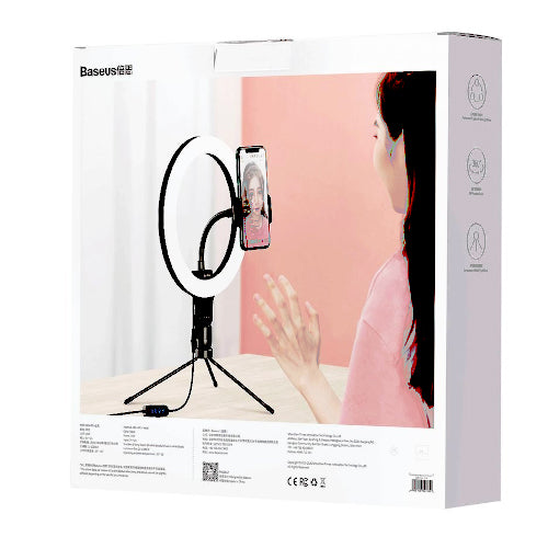 BASEUS PHOTOGRAPHIC LAMP 10'' RING FLASH LED RING FOR SMARTPHONE FOR SELFIE PHOTOS YOUTUBE, TIKTOK +MINI BLACK TRIPOD CRZB10- A01
