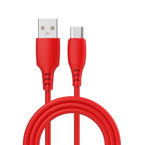 SILICONE USB CABLE, QUICK CHARGE TYPE-C 2.4A 1M, RED-WAVE