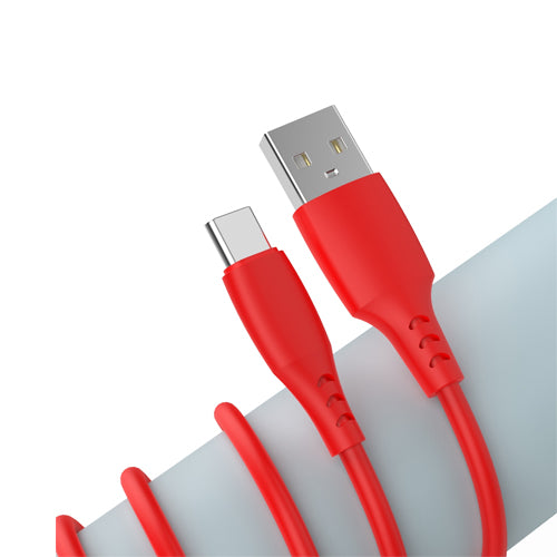 SILICONE USB CABLE, QUICK CHARGE TYPE-C 2.4A 1M, RED-WAVE