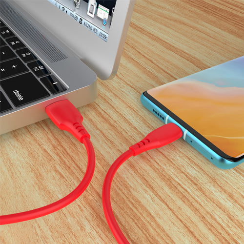 SILICONE USB CABLE, QUICK CHARGE TYPE-C 2.4A 1M, RED-WAVE