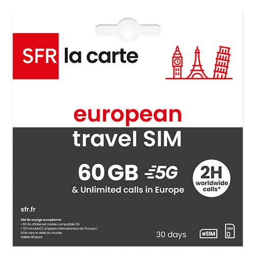 SFR LA CARTE EUROPEAN TRAVEL SIM 60GO