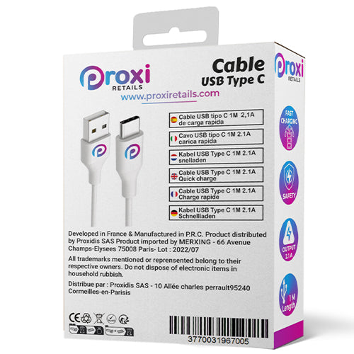 CABLE USB TYPE C 1M 2A PROXI RETAILS