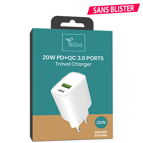 EASY TO GO GREEN CHARGEUR SECTEUR PD 20W USB-C + USB-A BLANC